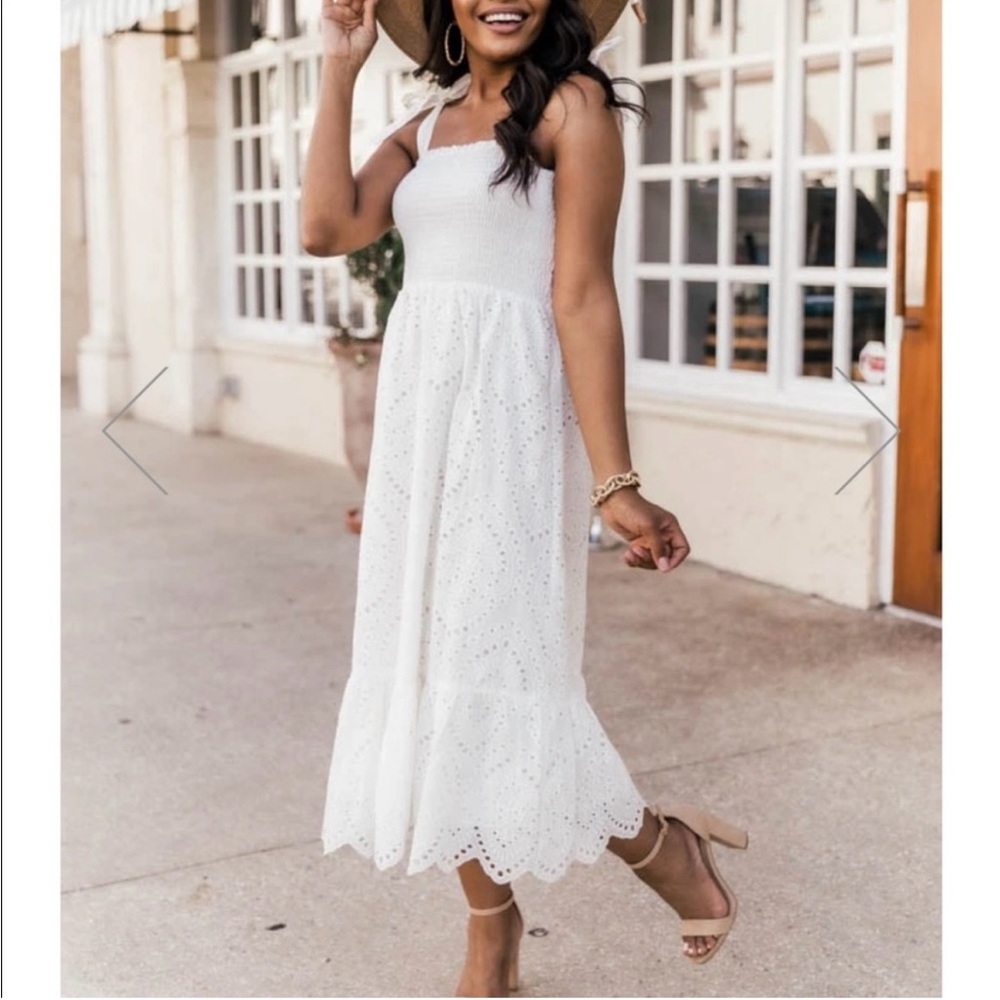 Small New & never worn..White smocked MIDI Eyelet Dress